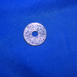1942 French 20 centimes coin thrown into Gosford lake.jpg